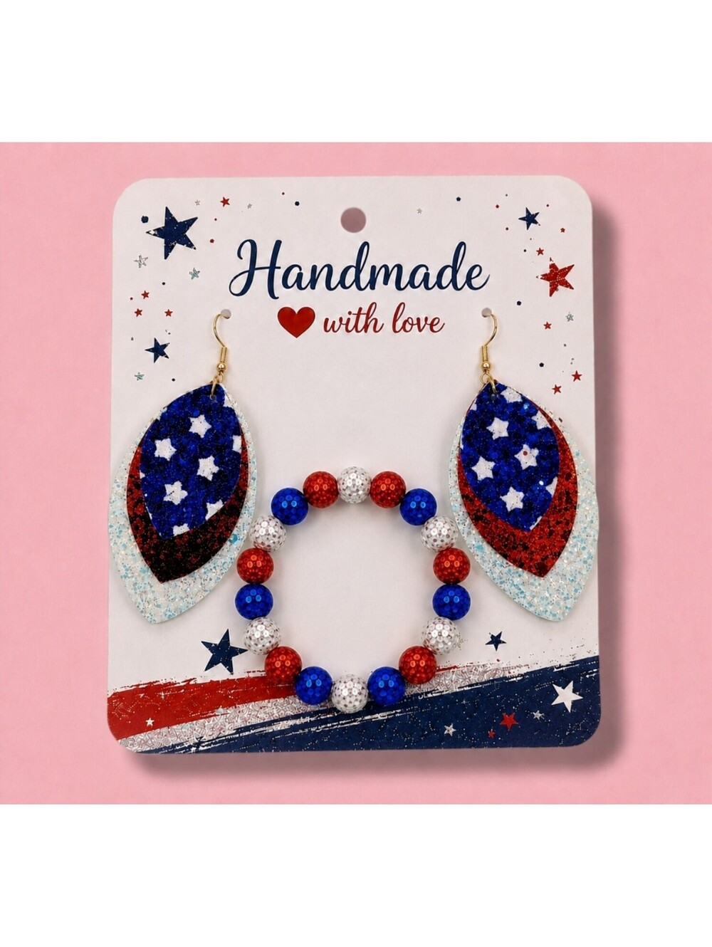 4th of July American Flag Memorial Election President's Day Earrings & Bracelet